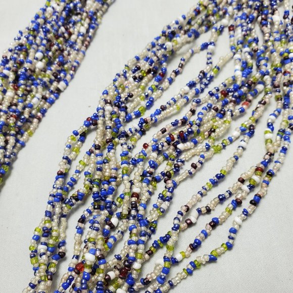 Signature multi color blue clear seed bead multi strand necklace 20 strand - Picture 4 of 6